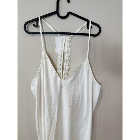 Flora Nikrooz Chemise White Slip Lace Racerback Adjustable Satin V Neck XL X1296 - Picture 4 of 8